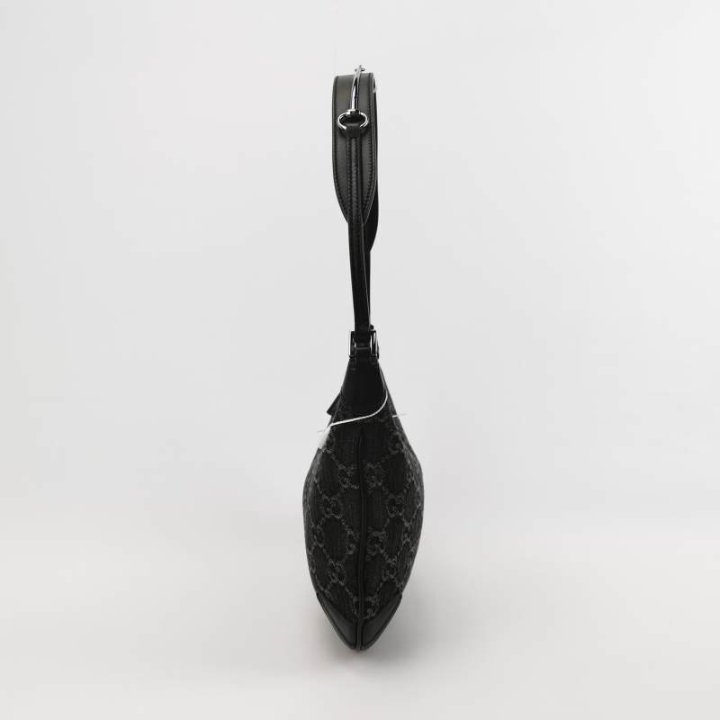 Gucci Horsebit Slim小號羊皮帆布雙G老花拉鏈單肩包 9.8新-2