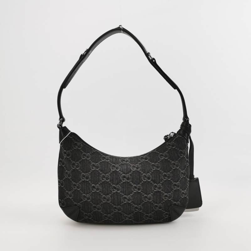 Gucci Horsebit Slim小號羊皮帆布雙G老花拉鏈單肩包 9.8新-4