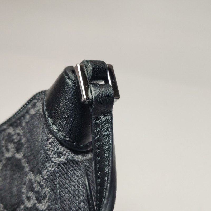 Gucci Horsebit Slim小號羊皮帆布雙G老花拉鏈單肩包 9.8新-10