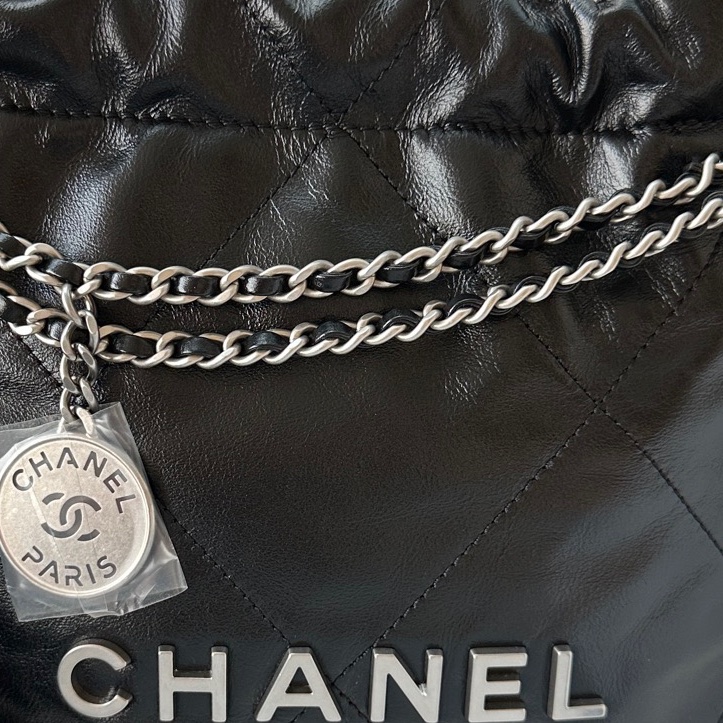 【配件：盒子、防塵袋  💕】Chanel 25C 22bag mini 黑銀 黑色 銀扣 牛皮 手提 單肩 斜挎-2