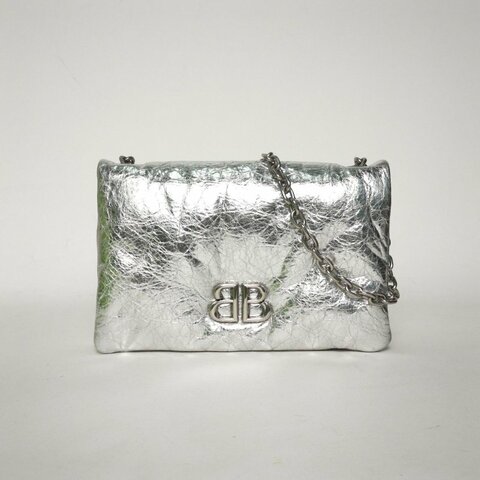 BALENCIAGA 銀色羊皮25春季新品MONACONANO手袋肩背包