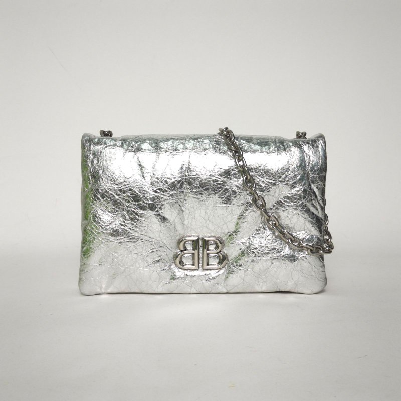 BALENCIAGA 銀色羊皮25春季新品MONACONANO手袋肩背包-0