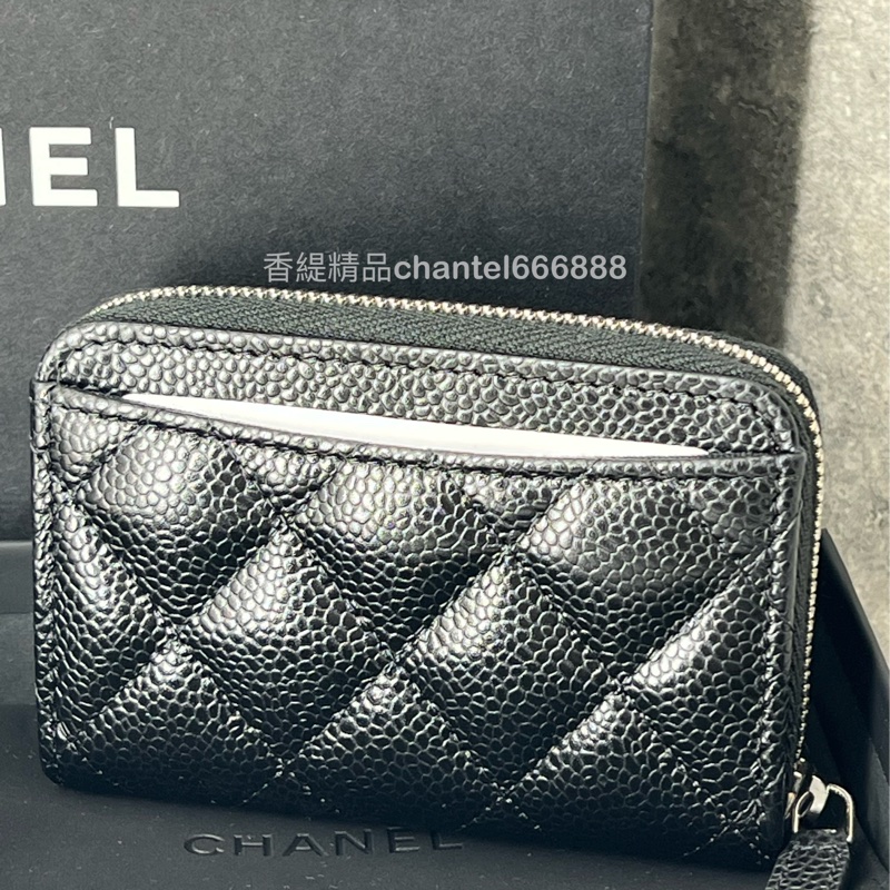💗香緹國際精品💗 703 Chanel 荔枝黑銀拉鏈錢包 閒置未使用-2