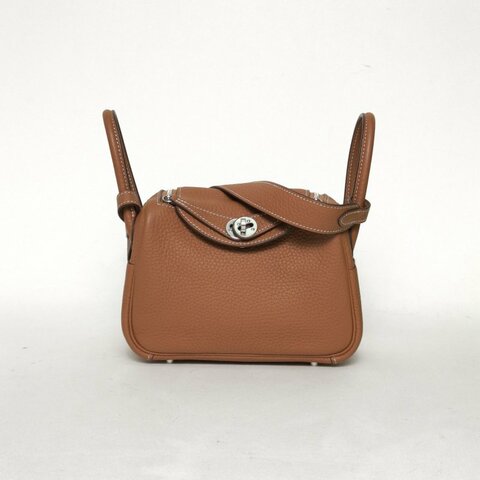 HERMES LindyMini37金棕色TC皮Y刻銀扣肩背包