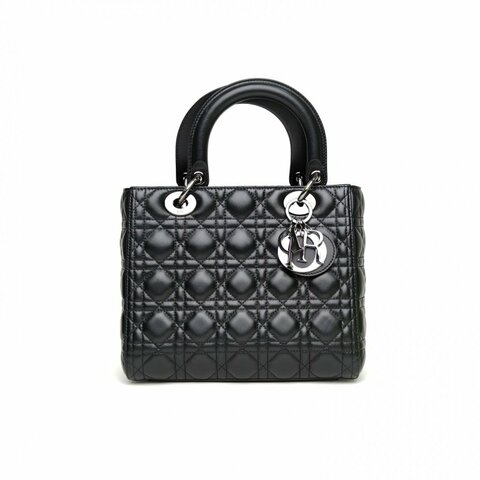 DIOR Lady戴妃包五格黑色羊皮銀扣2021肩背包