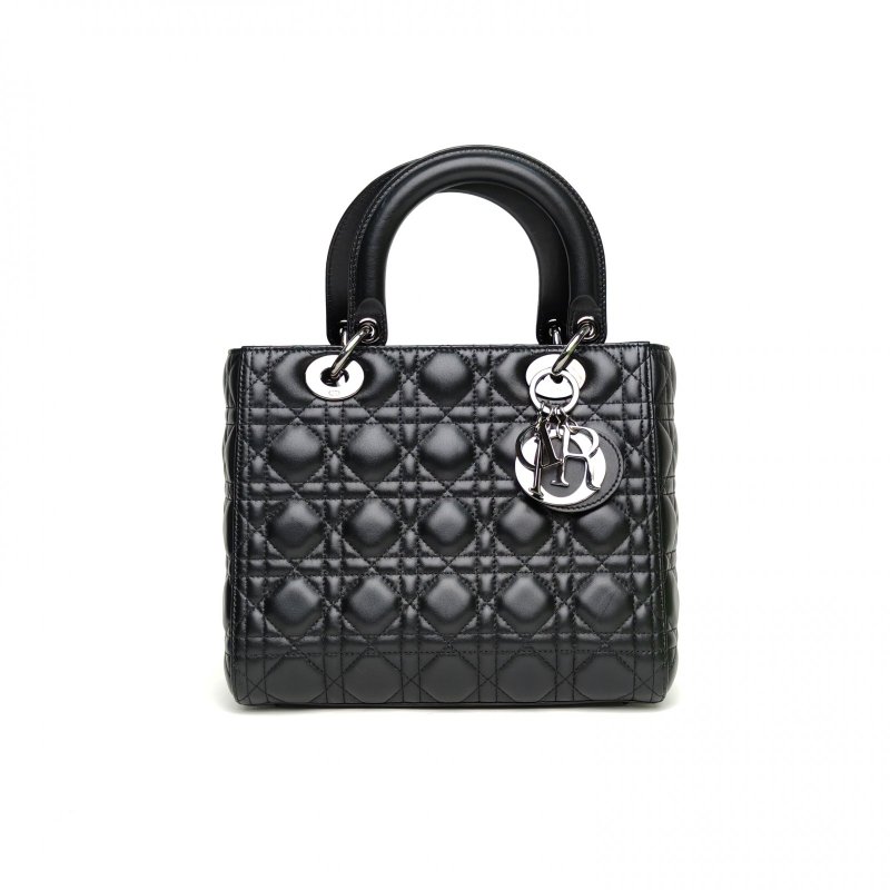 DIOR Lady戴妃包五格黑色羊皮銀扣2021肩背包-0