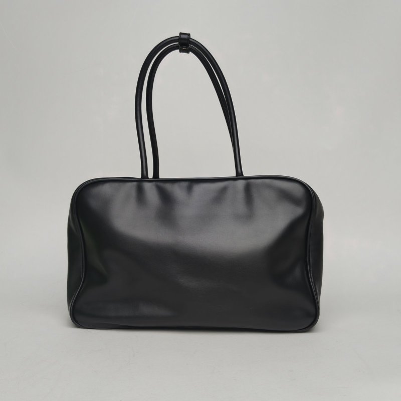 MIU MIU 保齡球公事包logo刻印徽標長手柄黑色牛皮革肩背包-2