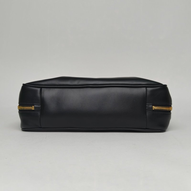 MIU MIU 保齡球公事包logo刻印徽標長手柄黑色牛皮革肩背包-4