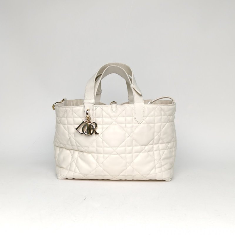 DIOR Toujours手提單肩包中號28.5白色牛皮金扣2024肩背包-0