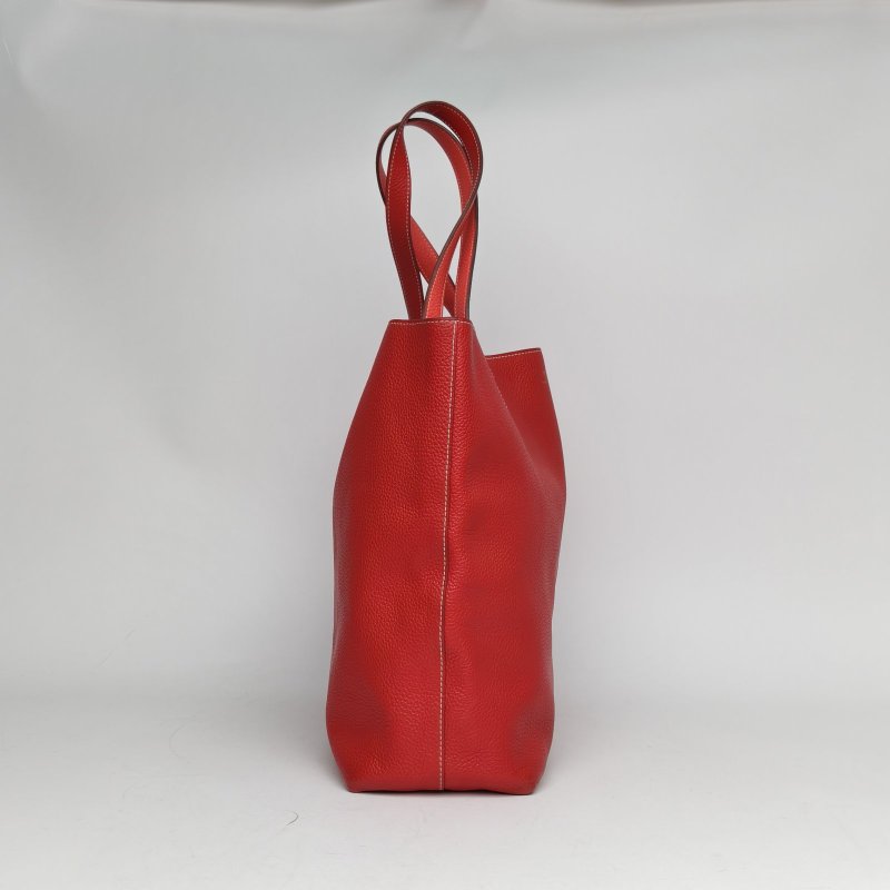 HERMES DoubleSens雙面托特購物袋3553鮮紅色拼9T火焰紅TC皮框Q無肩背包-3