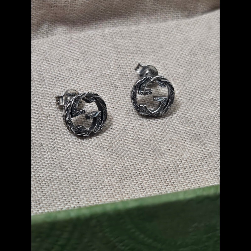 Gucci Interlocking 復古雕花耳環 925純銀 耳環 耳飾-3