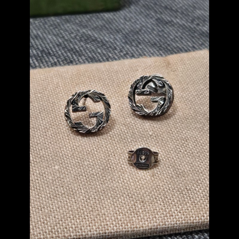 Gucci Interlocking 復古雕花耳環 925純銀 耳環 耳飾-4