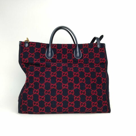 GUCCI 拼色毛呢金扣手提托特斜背包肩背包