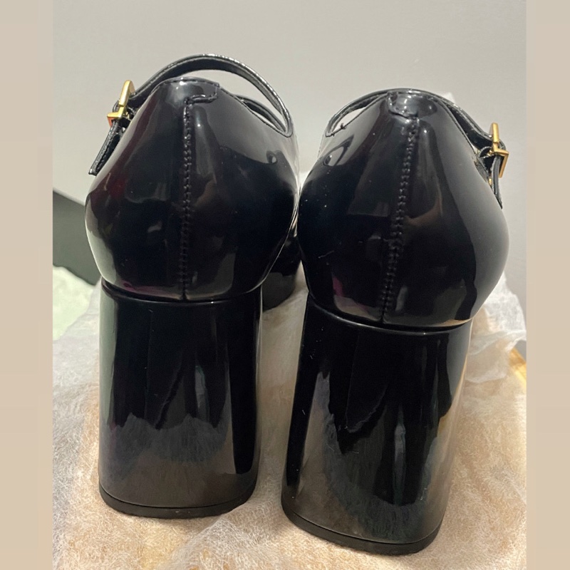 CHARLES & KEITH  小CK 雙帶厚底瑪莉珍鞋  黑色 漆皮 粗跟  39   CK1-60280370-6