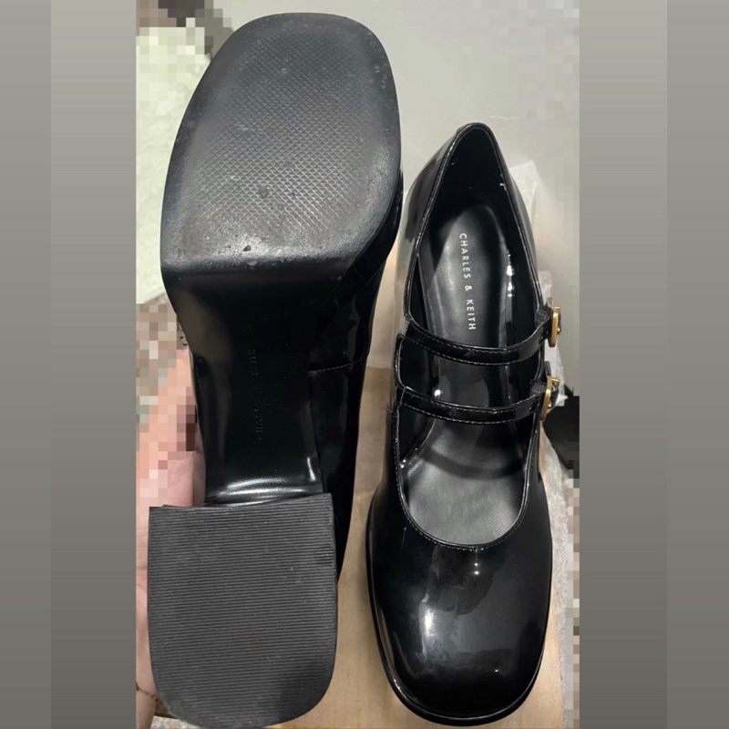CHARLES & KEITH  小CK 雙帶厚底瑪莉珍鞋  黑色 漆皮 粗跟  39   CK1-60280370-9