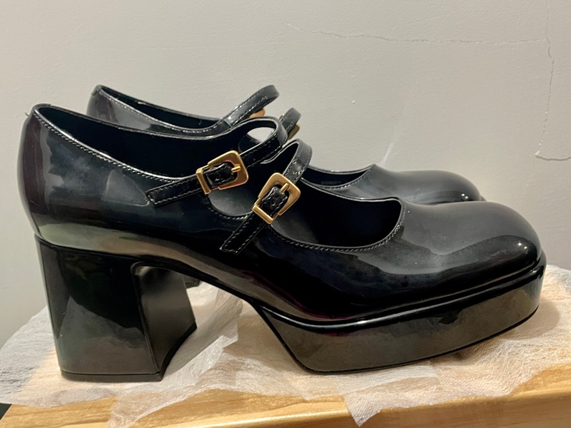 CHARLES & KEITH  小CK 雙帶厚底瑪莉珍鞋  黑色 漆皮 粗跟  39   CK1-60280370-15