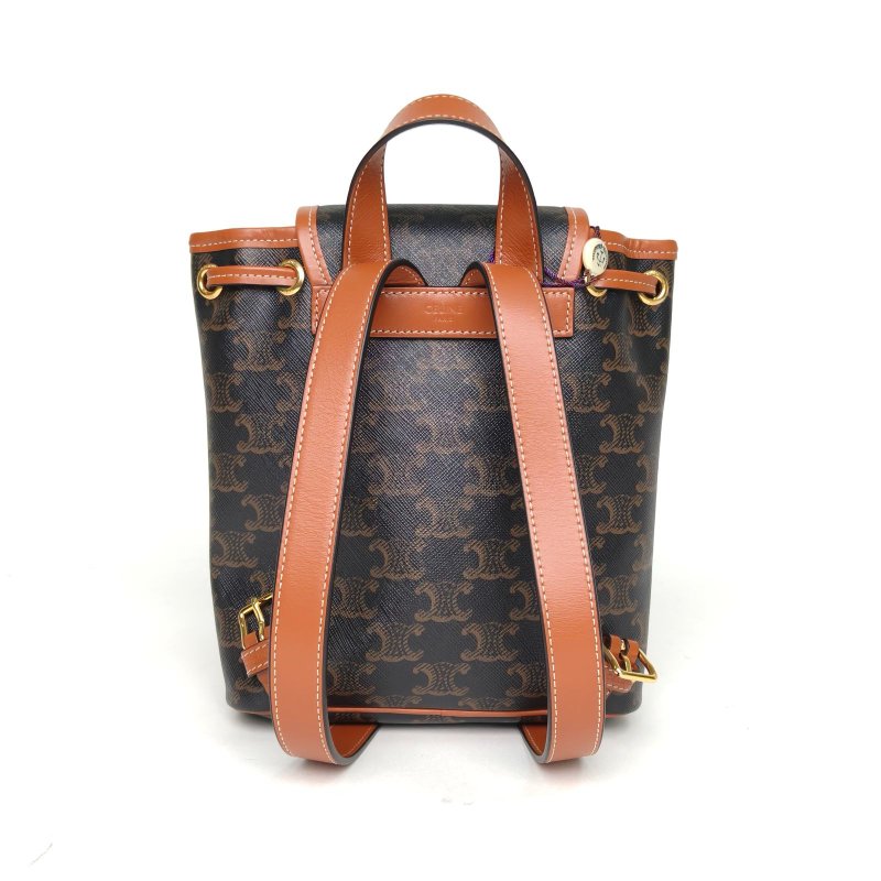 CELINE Folco抽繩雙肩包Mini迷你褐色PVC老花肩背包-2