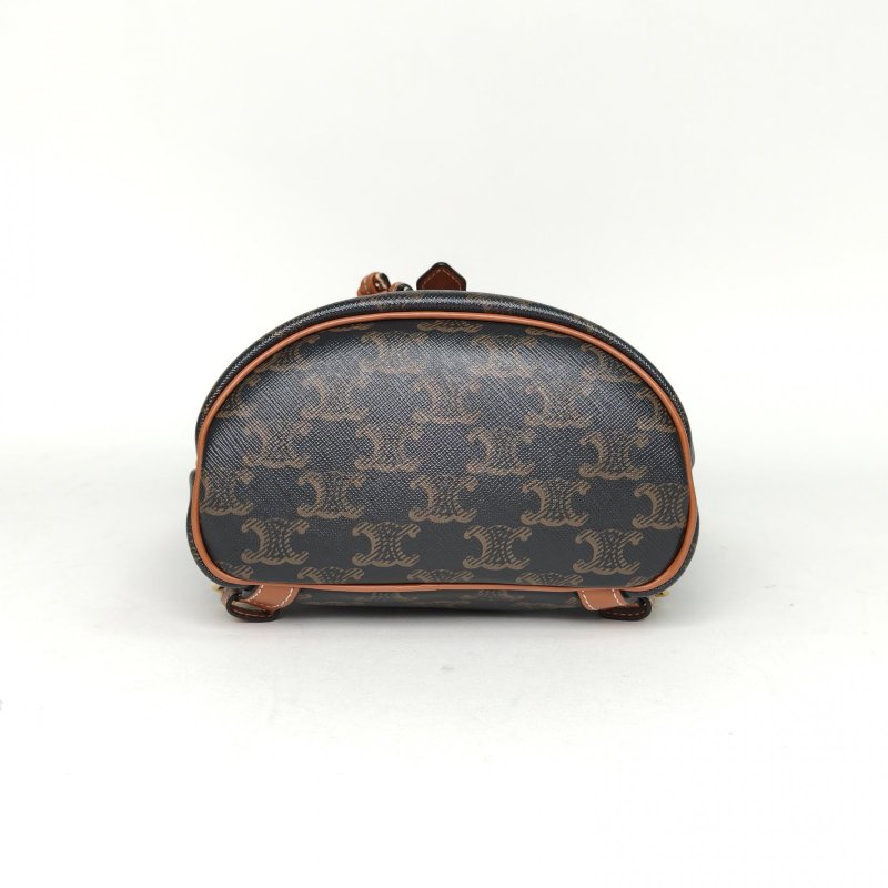 CELINE Folco抽繩雙肩包Mini迷你褐色PVC老花肩背包-4