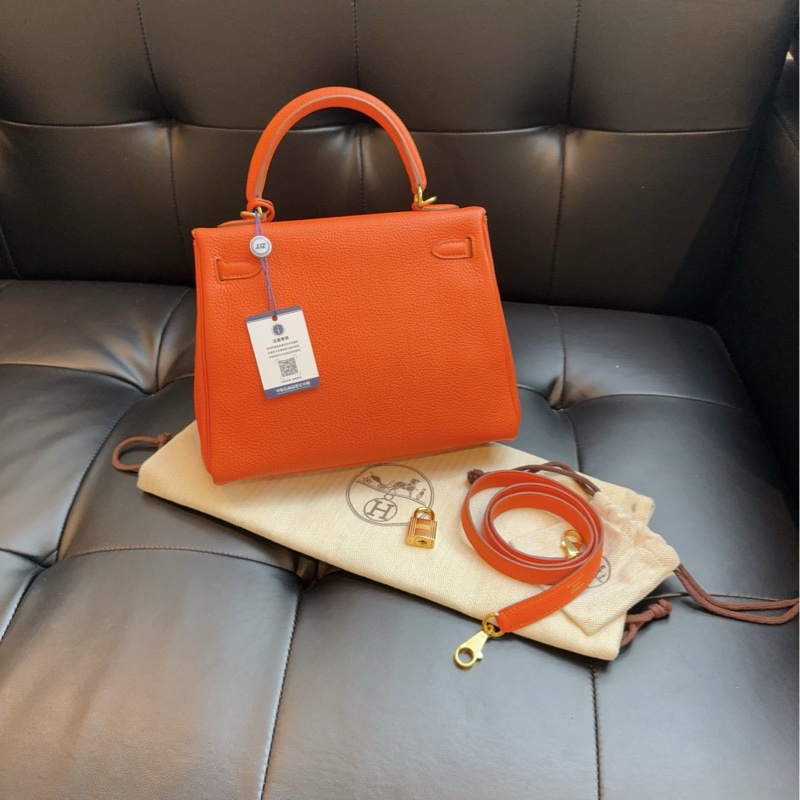 【98新🆕】Hermes kelly 25 雙環 橙色金扣togo皮 T刻手提包單肩包-1