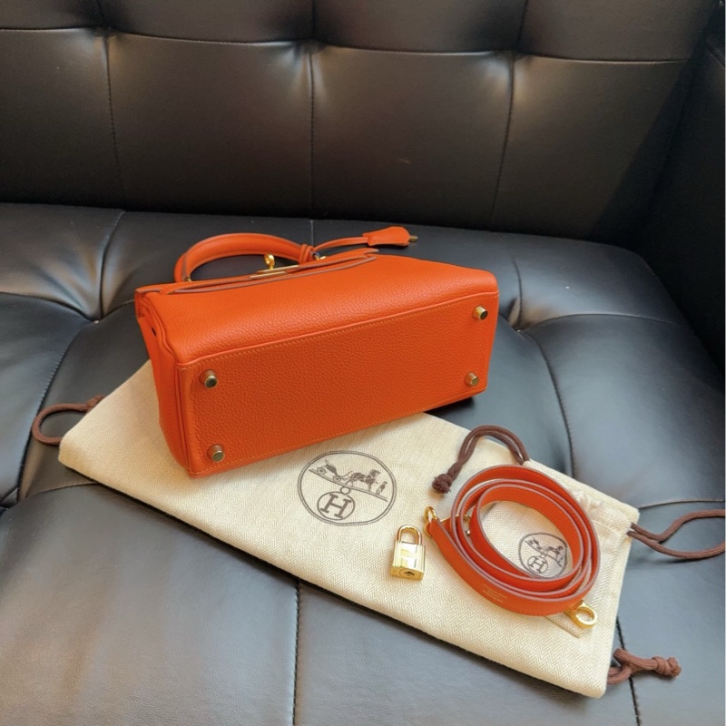 【98新🆕】Hermes kelly 25 雙環 橙色金扣togo皮 T刻手提包單肩包-5