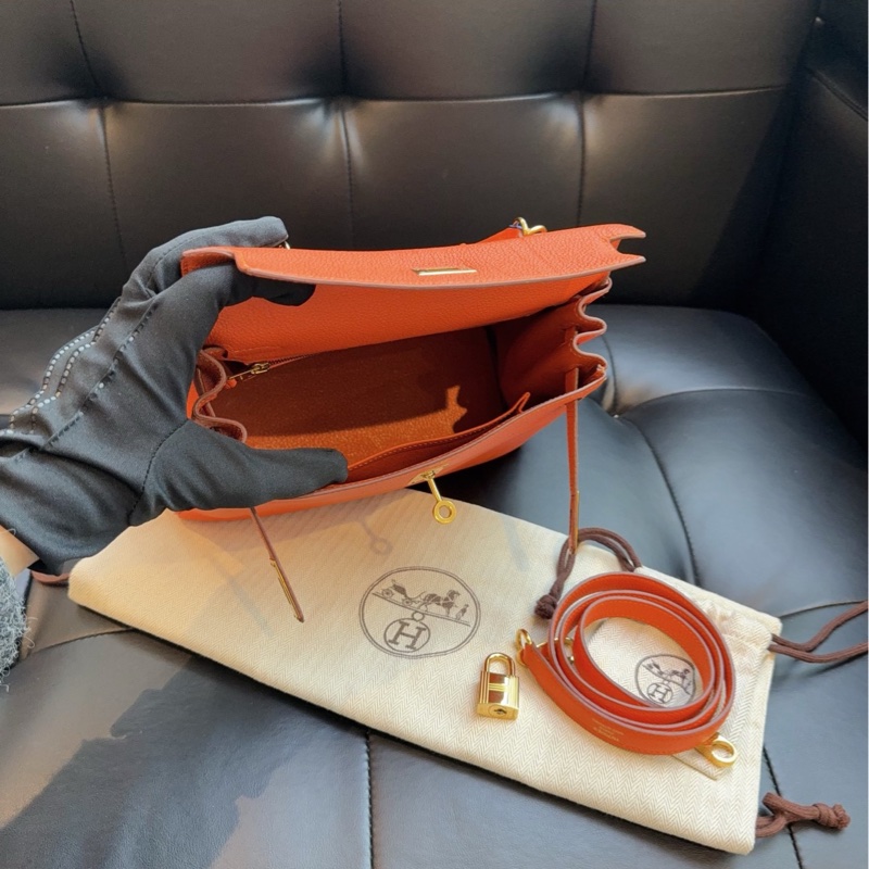 【98新🆕】Hermes kelly 25 雙環 橙色金扣togo皮 T刻手提包單肩包-6