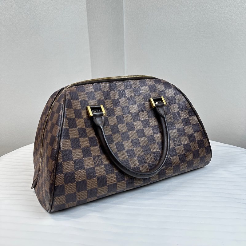 95新 路易威登/Louis Vuitton Damier Rivera 棕色棋盤格手提包波士頓包35x19x22cm-1