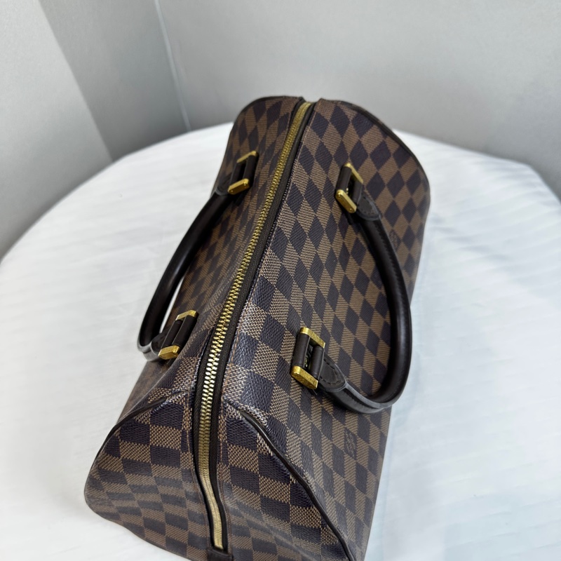 95新 路易威登/Louis Vuitton Damier Rivera 棕色棋盤格手提包波士頓包35x19x22cm-2