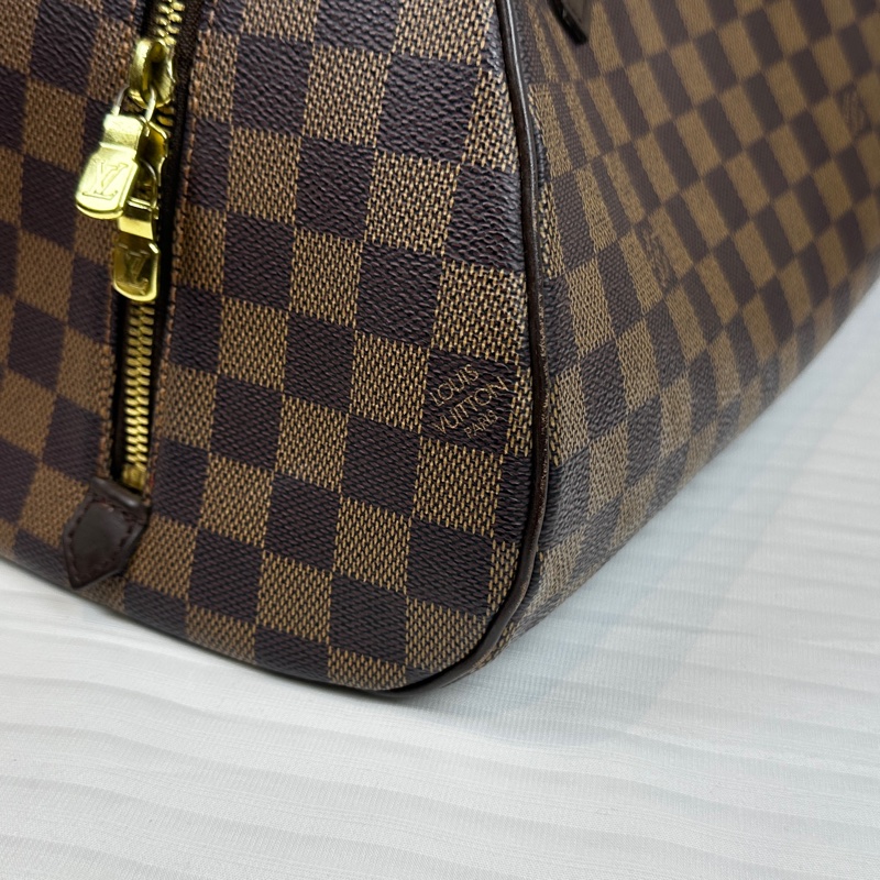 95新 路易威登/Louis Vuitton Damier Rivera 棕色棋盤格手提包波士頓包35x19x22cm-4