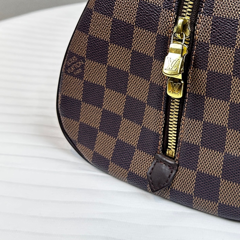 95新 路易威登/Louis Vuitton Damier Rivera 棕色棋盤格手提包波士頓包35x19x22cm-5