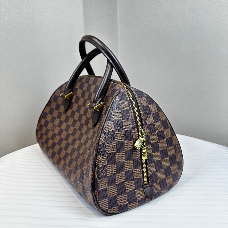 95新 路易威登/Louis Vuitton Damier Rivera 棕色棋盤格手提包波士頓包35x19x22cm-6