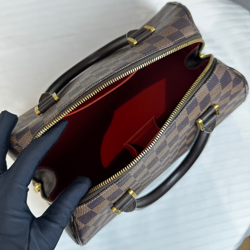 95新 路易威登/Louis Vuitton Damier Rivera 棕色棋盤格手提包波士頓包35x19x22cm-8