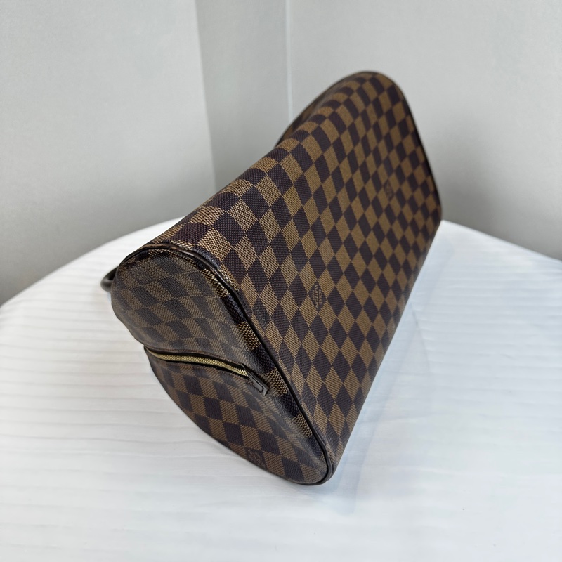 95新 路易威登/Louis Vuitton Damier Rivera 棕色棋盤格手提包波士頓包35x19x22cm-11