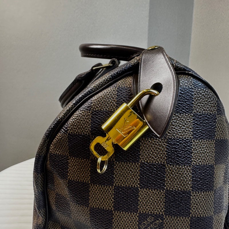 95新 路易威登/Louis Vuitton Damier Rivera 棕色棋盤格手提包波士頓包35x19x22cm-14