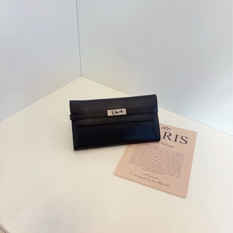 【98新🆕】Hermes 黑銀Kelly long長錢夾子 框Q山羊皮