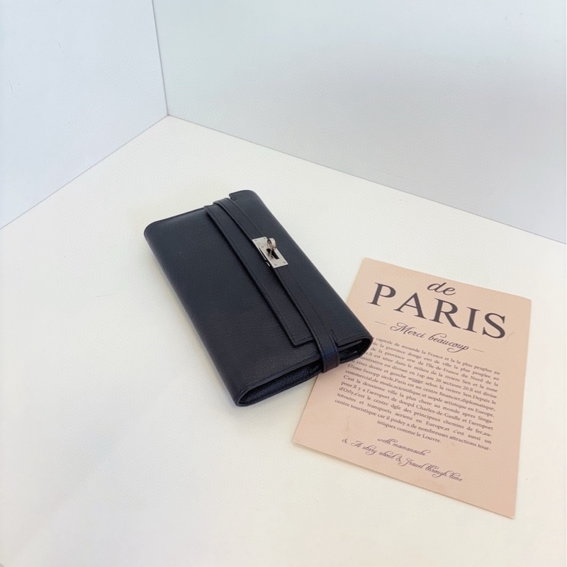 【98新🆕】Hermes 黑銀Kelly long長錢夾子 框Q山羊皮-3