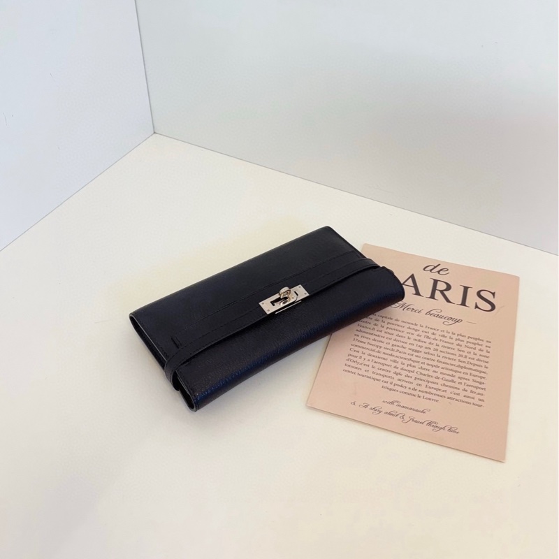 【98新🆕】Hermes 黑銀Kelly long長錢夾子 框Q山羊皮-4