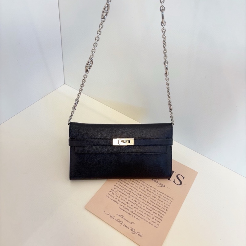 【98新🆕】Hermes 黑銀Kelly long長錢夾子 框Q山羊皮-5