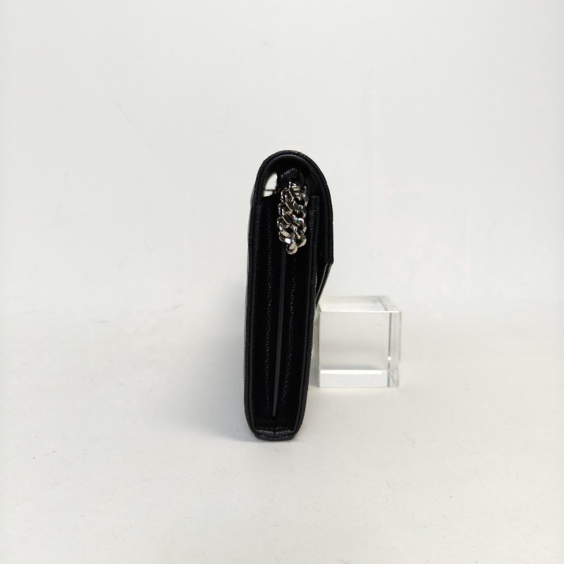 SAINT LAURENT CASSANDRAWOC人字紋信封鏈條包黑色牛皮銀扣肩背包-3