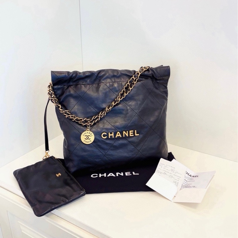 【99新🆕】Chanel 黑金22Bag金幣菱格垃圾袋 小號 單肩包-0