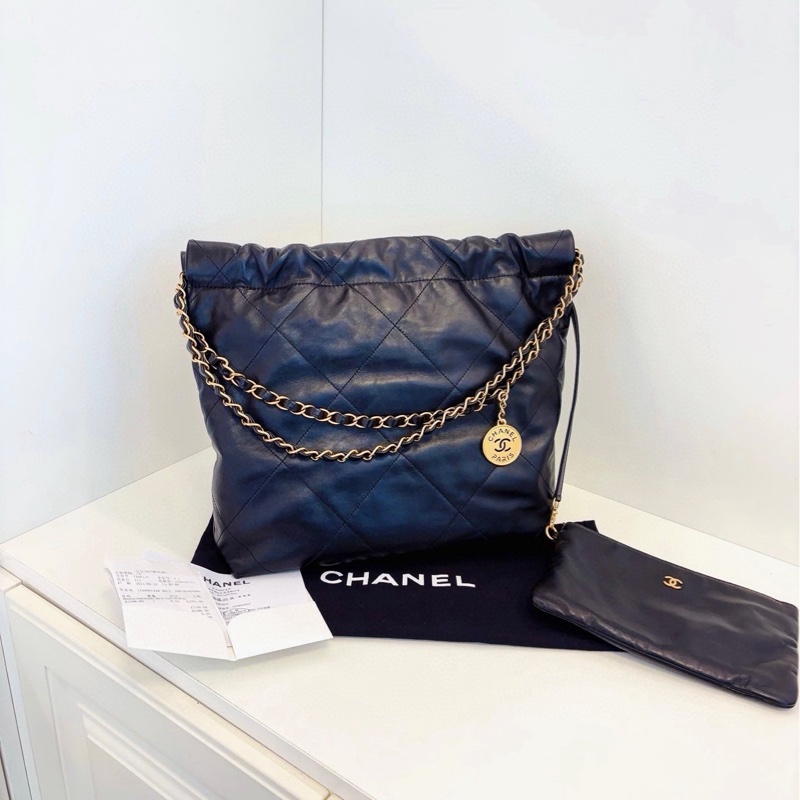 【99新🆕】Chanel 黑金22Bag金幣菱格垃圾袋 小號 單肩包-1