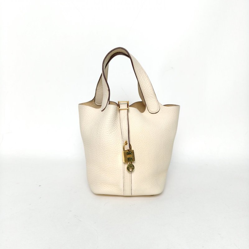 HERMES Picotin18菜籃子I2奶油白TC皮Z刻金扣肩背包-0