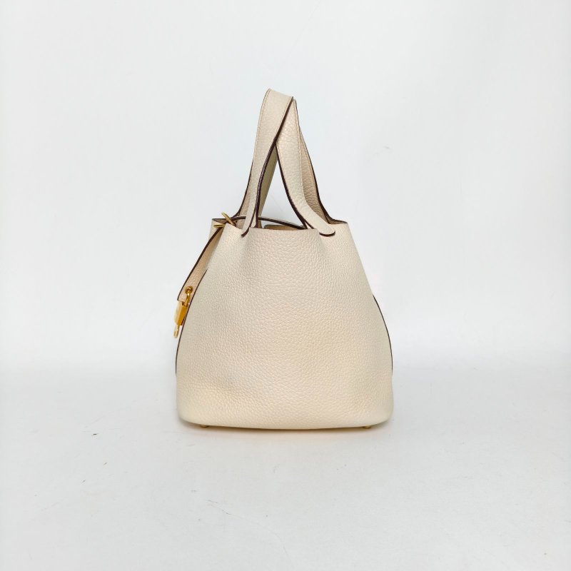 HERMES Picotin18菜籃子I2奶油白TC皮Z刻金扣肩背包-1