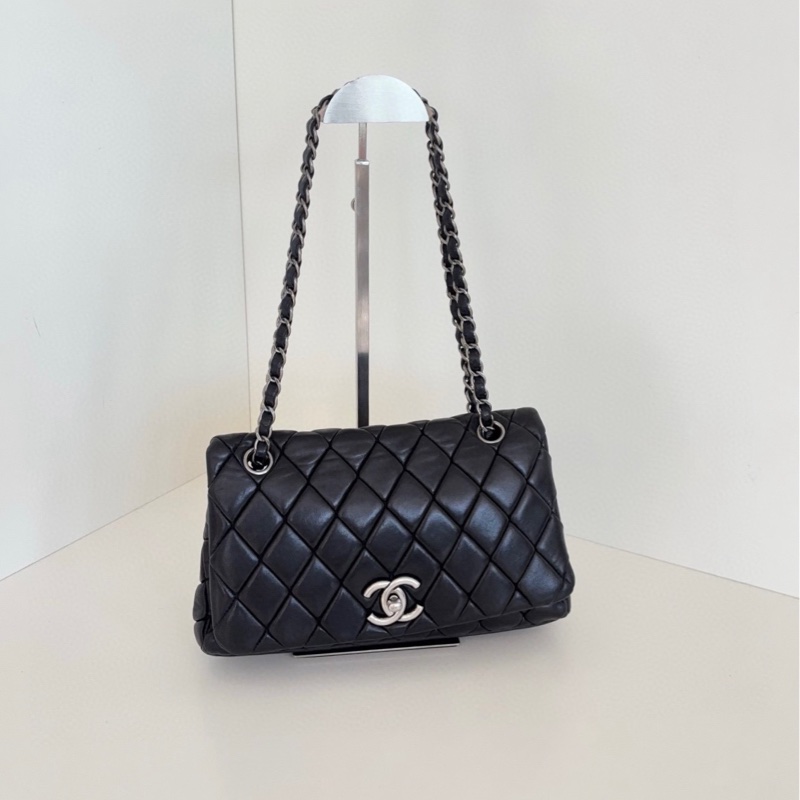【98新🆕】Chanel  黑銀泡芙cf 菱格紋腋下包-0