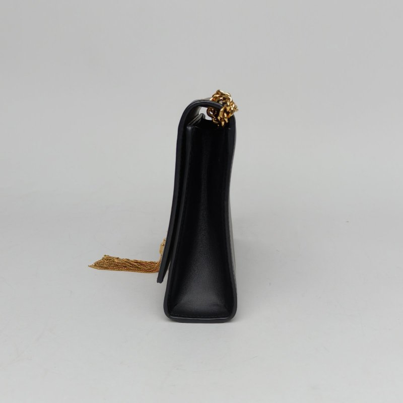 SAINT LAURENT KATE中號24光面流蘇黑色牛皮金扣肩背包-1