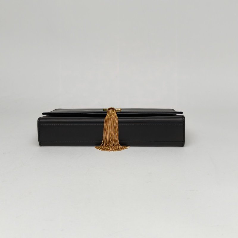 SAINT LAURENT KATE中號24光面流蘇黑色牛皮金扣肩背包-4