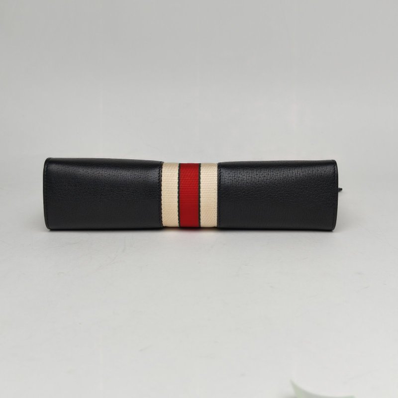 GUCCI 黑色牛皮帆布刺繡條紋洗漱包手拿包/肩背包-4