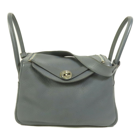 HERMES Clemence皮革Lindy 26銀扣手挽肩背兩用袋Bleu Orage