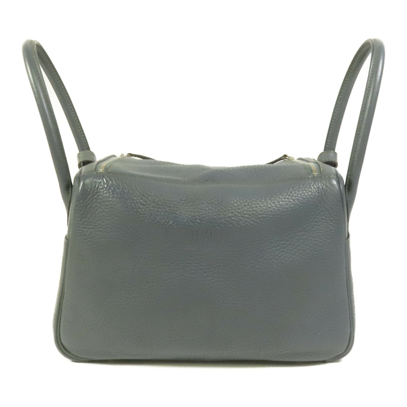 HERMES Clemence皮革Lindy 26銀扣手挽肩背兩用袋Bleu Orage-1