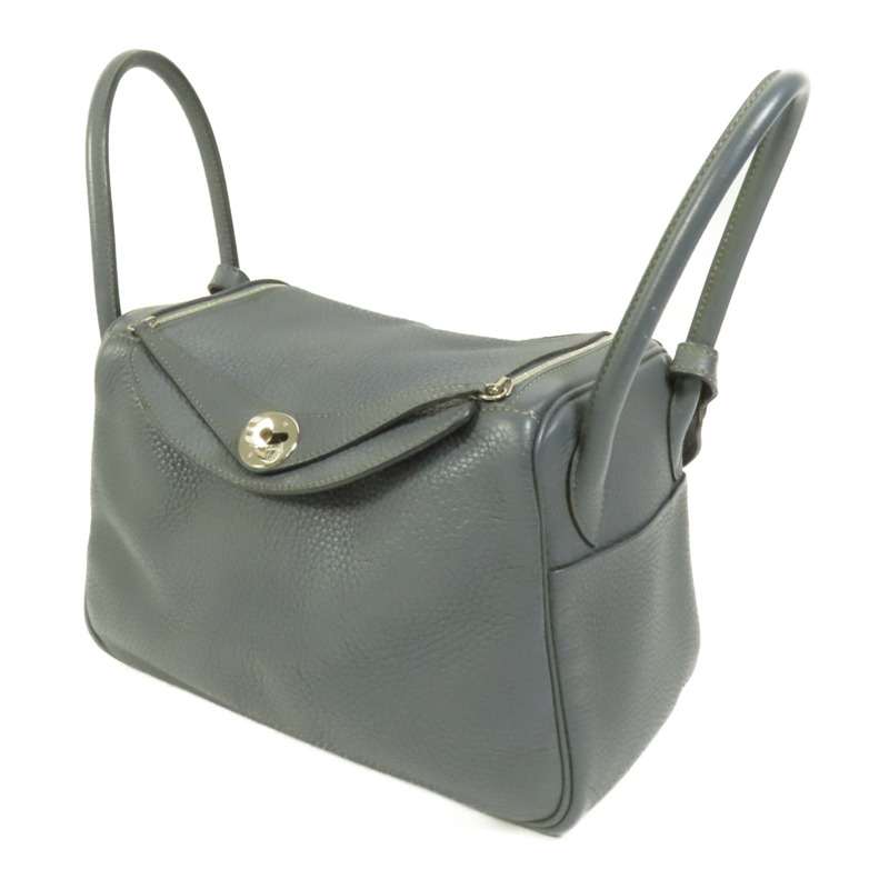 HERMES Clemence皮革Lindy 26銀扣手挽肩背兩用袋Bleu Orage-2