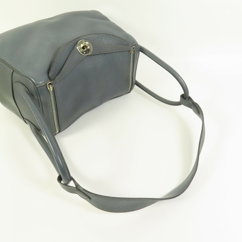 HERMES Clemence皮革Lindy 26銀扣手挽肩背兩用袋Bleu Orage-4